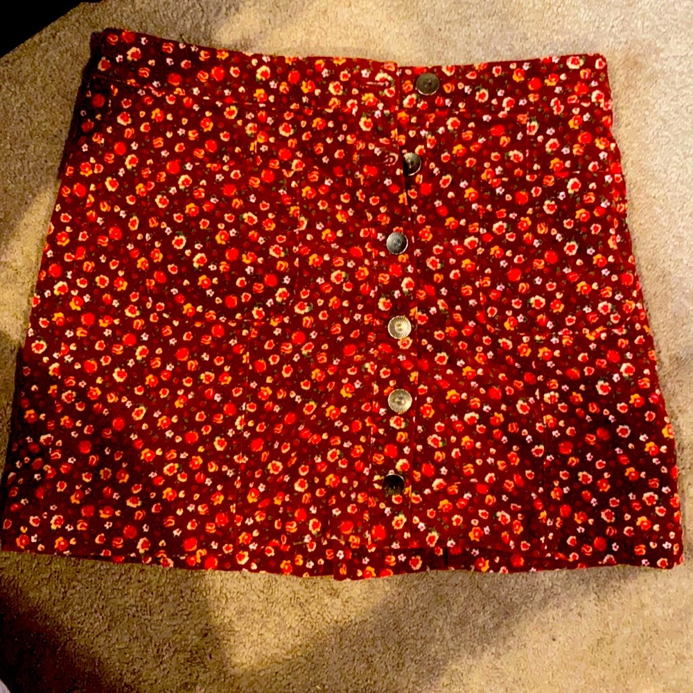 Corduroy Floral Buttoned Skirt